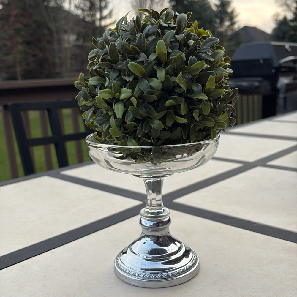 Farber Bros Krome-Kraft 6" Glass and Chrome Compote Pedestal Candy Bowl Vintage